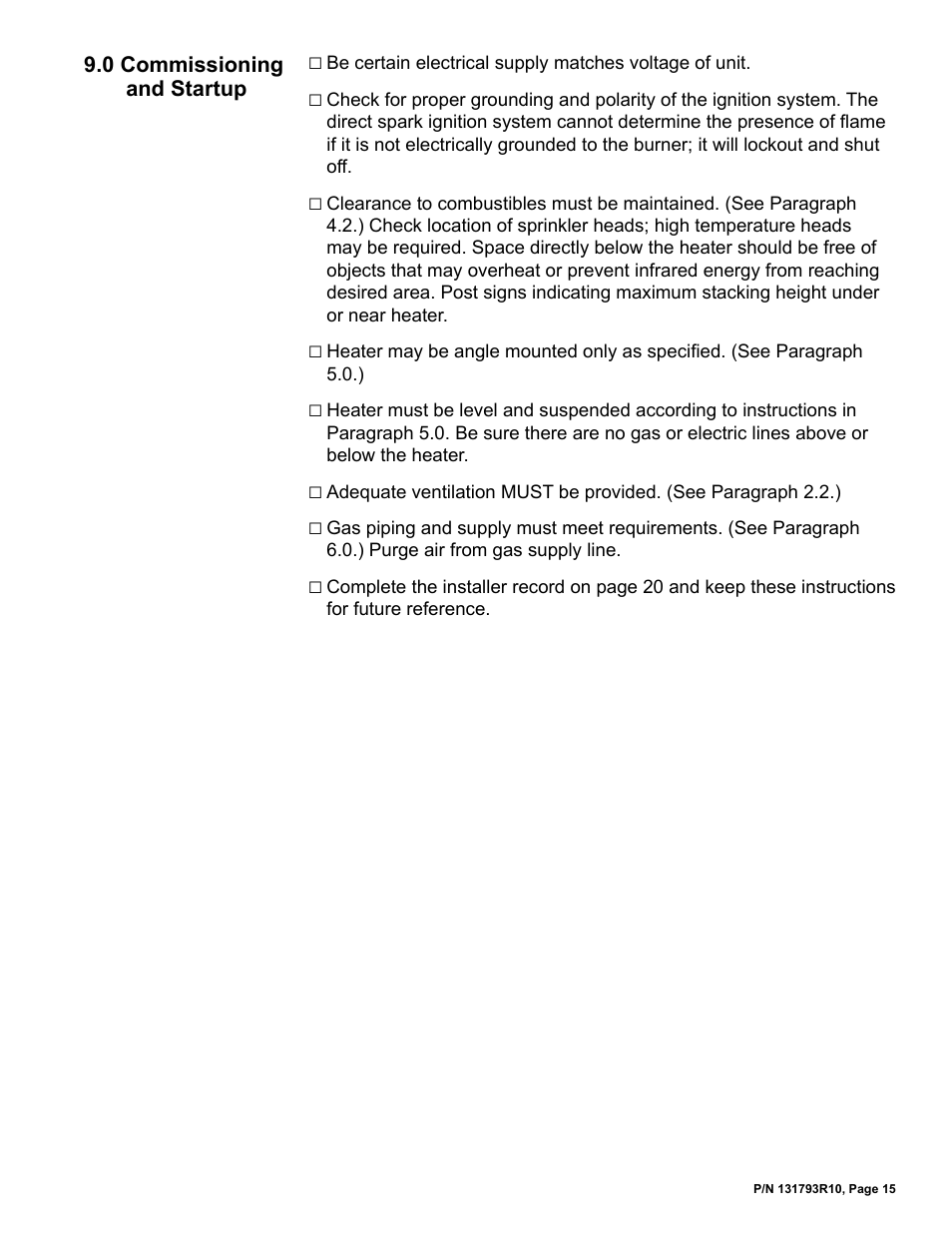 0 commissioning and startup | Reznor RIHVL Unit Installation Manual User Manual | Page 15 / 20