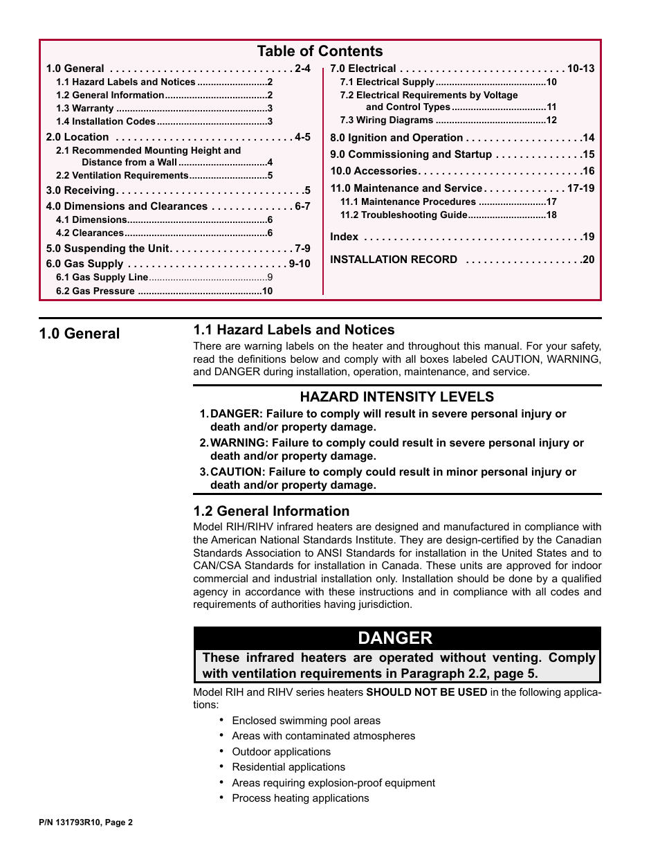 Reznor RIHVL Unit Installation Manual User Manual | Page 2 / 20