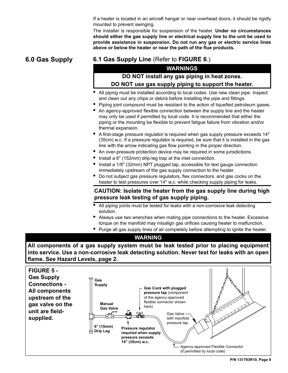 0 gas supply -10, 1 gas supply line, 0 gas supply | 1 gas supply line (refer to figure 6 .) | Reznor RIHVL Unit Installation Manual User Manual | Page 9 / 20