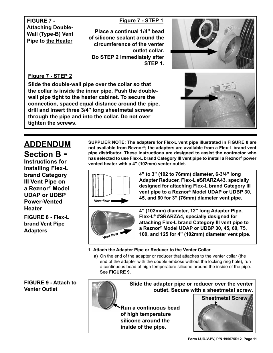 Vent pipe on a reznor, Model udap or udbp heater | Reznor UDBP Option - Installation - Power Venting User Manual | Page 11 / 12
