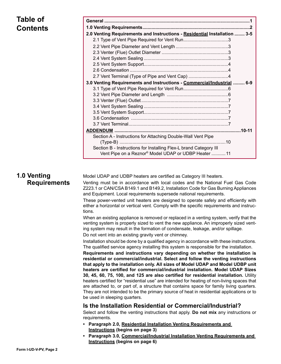 Reznor UDBP Option - Installation - Power Venting User Manual | Page 2 / 12
