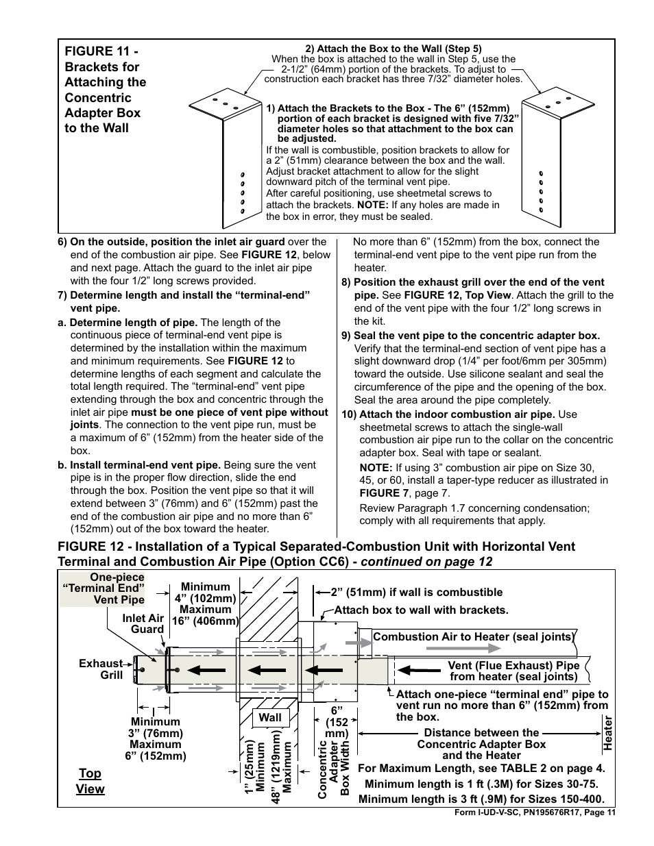 Reznor UDBS Option - Installation - Separated Combustion Venting User Manual | Page 11 / 16