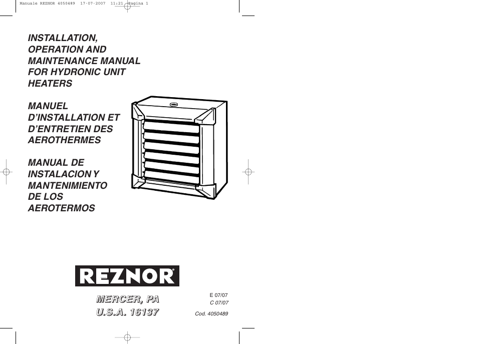 Reznor WS Unit Installation Manual User Manual | 15 pages