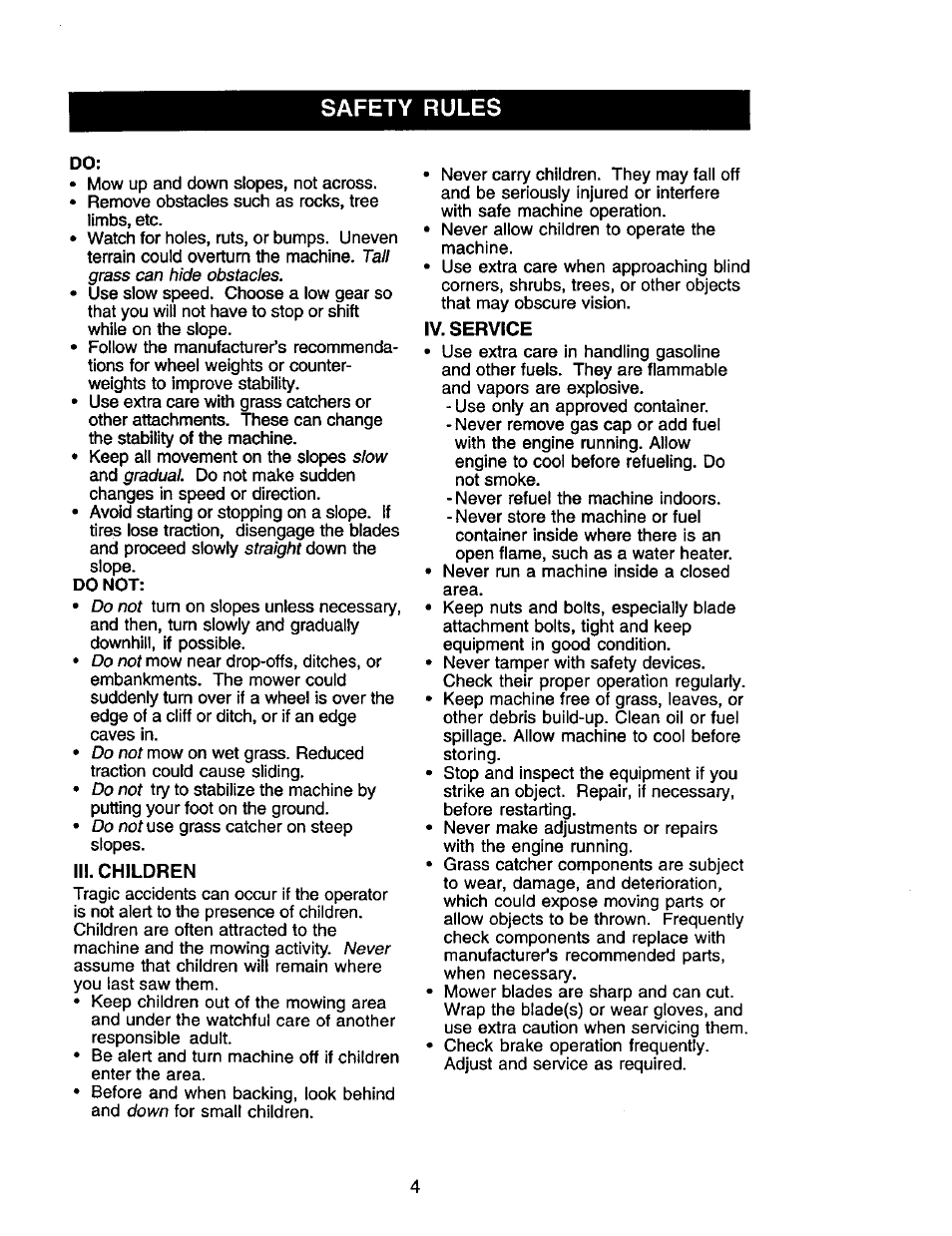 Iii. children, Iv. service, Safety rules | Craftsman 917.272247 User Manual | Page 4 / 64