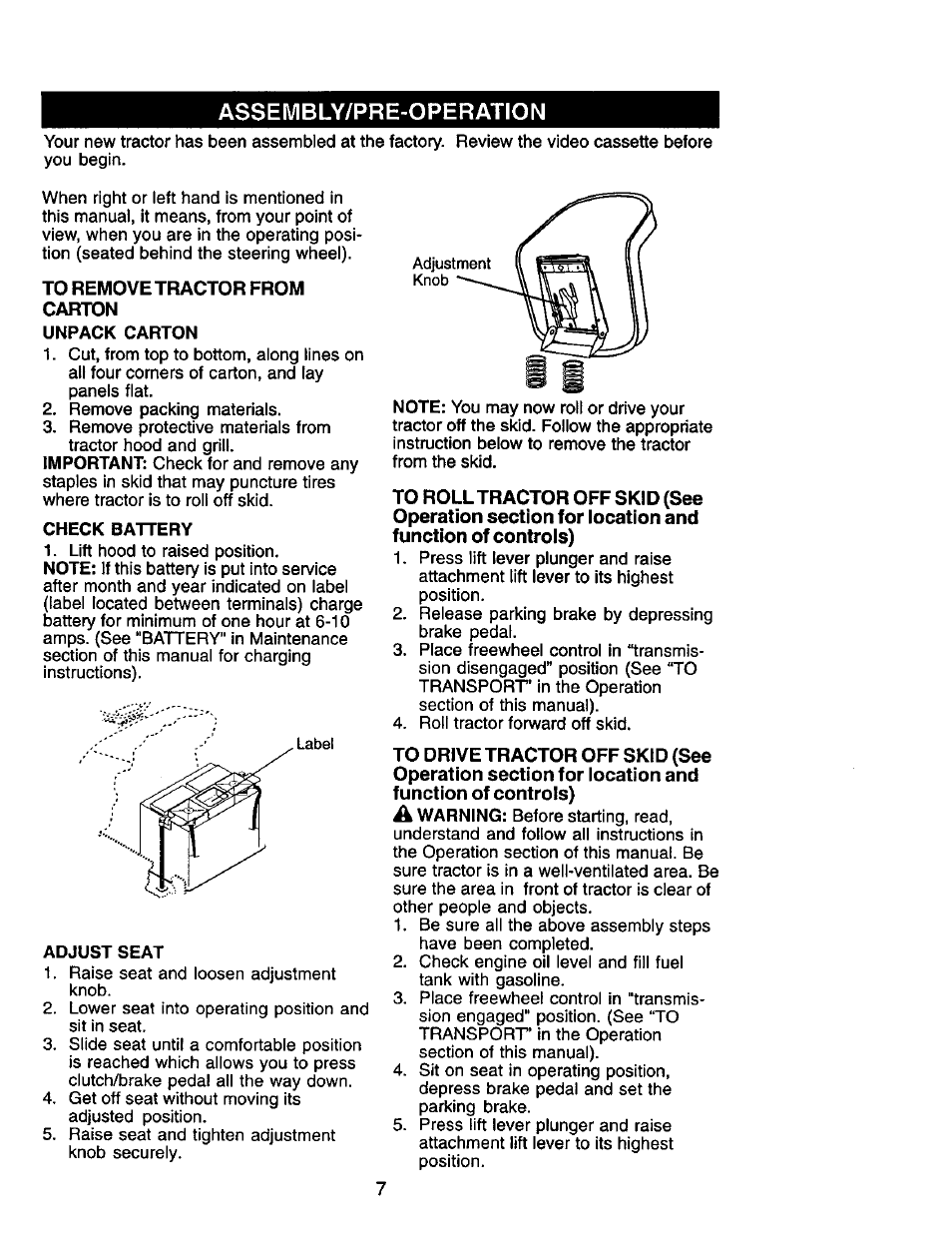 Assembly/pre-operation | Craftsman 917.272247 User Manual | Page 7 / 64