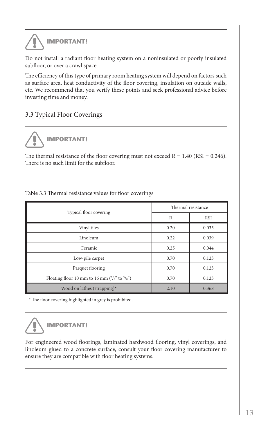 3 typical floor coverings, Important | Reznor EFMA Unit Installation Manual User Manual | Page 13 / 27