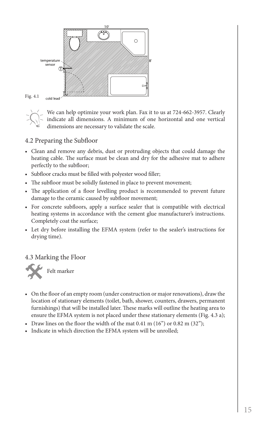 2 preparing the subfloor, 3 marking the floor | Reznor EFMA Unit Installation Manual User Manual | Page 15 / 27