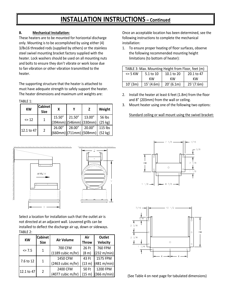 Installation instructions, Continued | Reznor EWHB Unit Installation Manual User Manual | Page 4 / 9