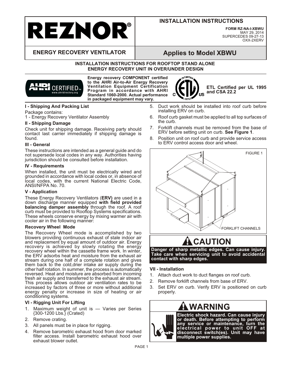 Reznor XBWU Unit Installation Manual User Manual | 12 pages