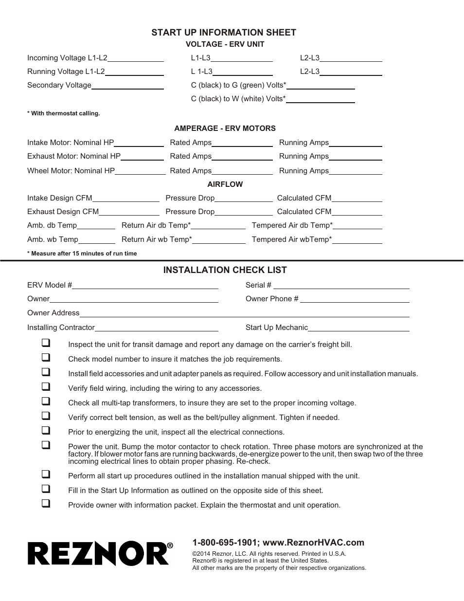 Reznor XBWU Unit Installation Manual User Manual | Page 12 / 12