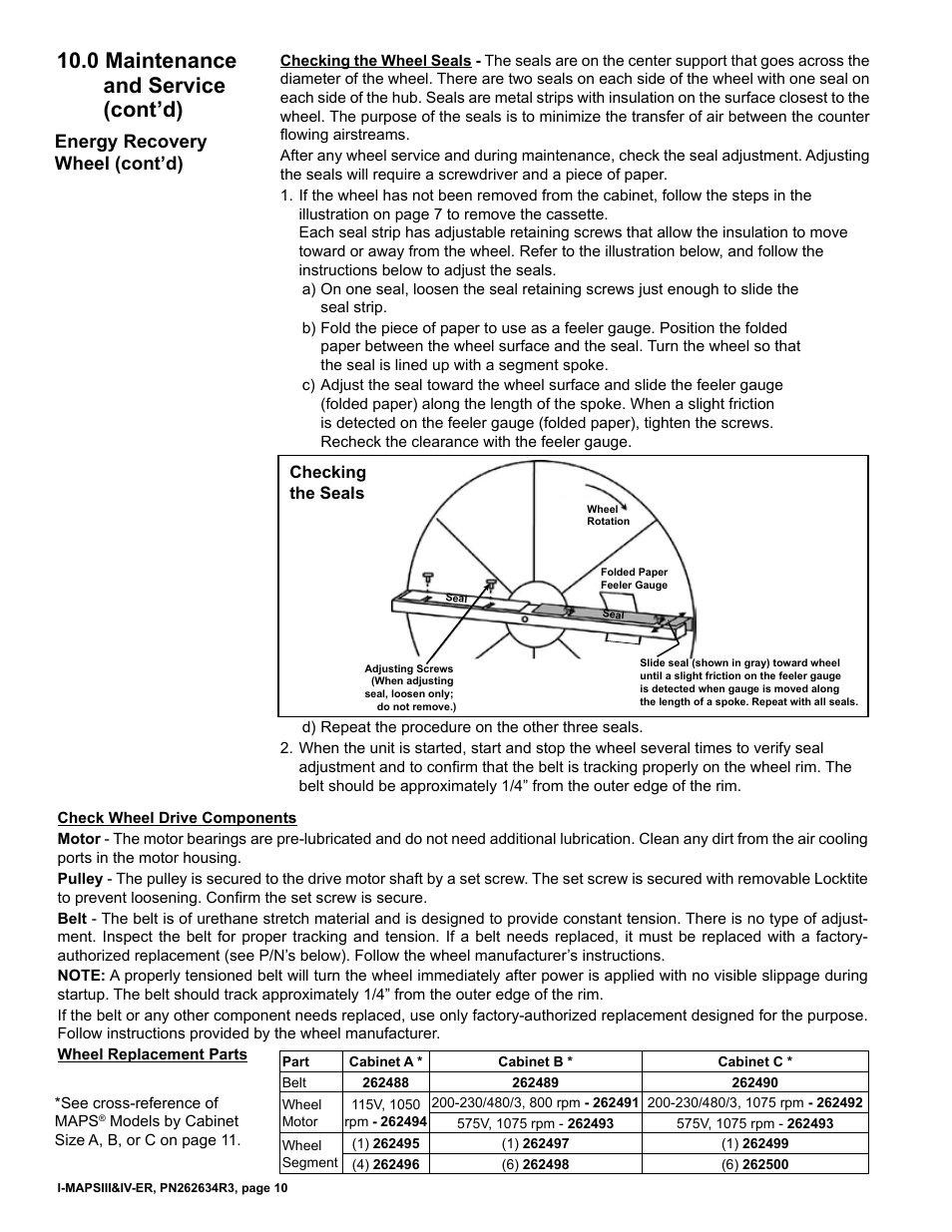 0 maintenance and service (cont’d), Energy recovery wheel (cont’d) | Reznor MAPS IV Option - Installation - Energy Recovery Module Installation User Manual | Page 10 / 12
