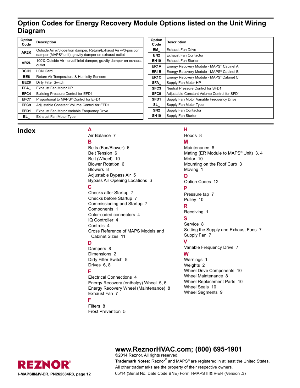 Index | Reznor MAPS IV Option - Installation - Energy Recovery Module Installation User Manual | Page 12 / 12