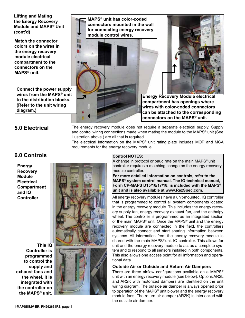 0 electrical, 0 controls | Reznor MAPS IV Option - Installation - Energy Recovery Module Installation User Manual | Page 4 / 12