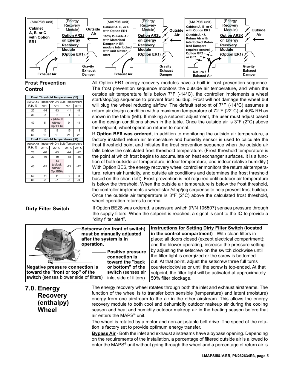 Energy recovery (enthalpy) wheel, Frost prevention control dirty filter switch | Reznor MAPS IV Option - Installation - Energy Recovery Module Installation User Manual | Page 5 / 12