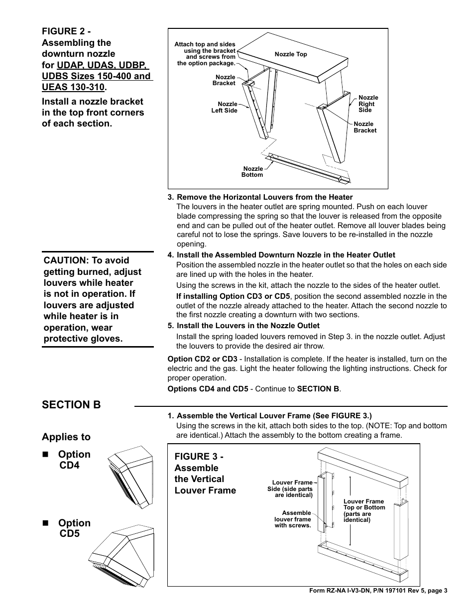 Applies to, Option cd4, Option cd5 | Reznor UDBS Option - Installation - Downturn Nozzles - V3 User Manual | Page 3 / 4