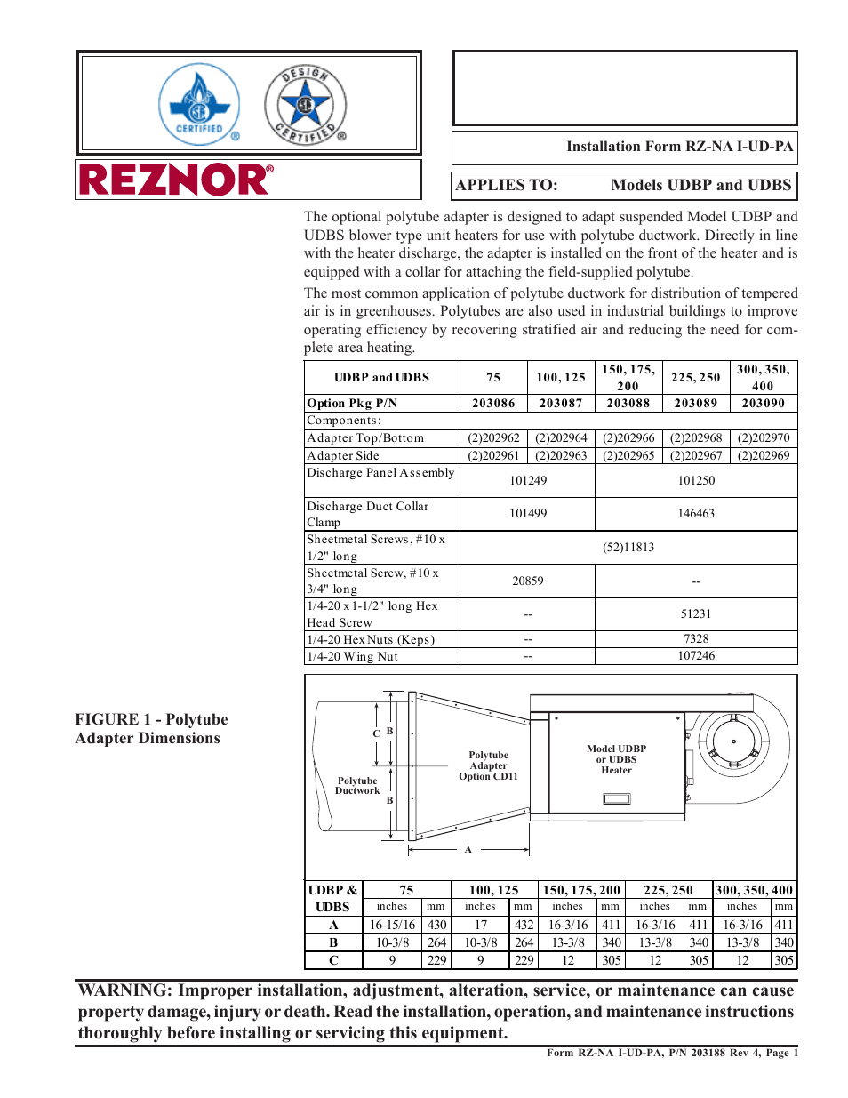 Reznor UDBS Option - Installation - Polytube Adapter Instructions User Manual | 4 pages