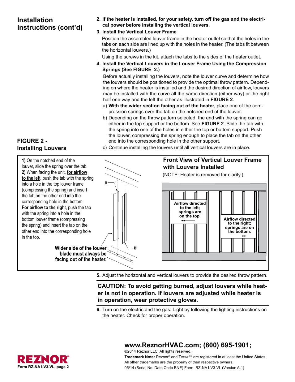 Reznor UDBP Option - Installation - Vertical Louvers - V3 Series User Manual | Page 2 / 2