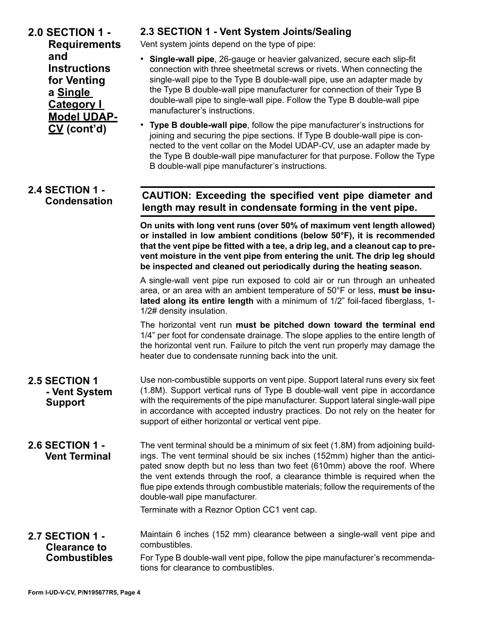 Reznor UDAP-CV with option AV6 Option - Installation - Common Vent User Manual | Page 4 / 8