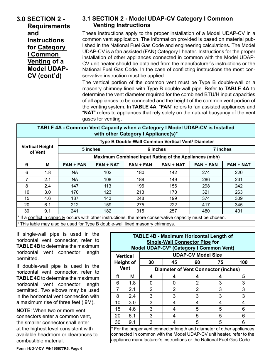 Reznor UDAP-CV with option AV6 Option - Installation - Common Vent User Manual | Page 6 / 8