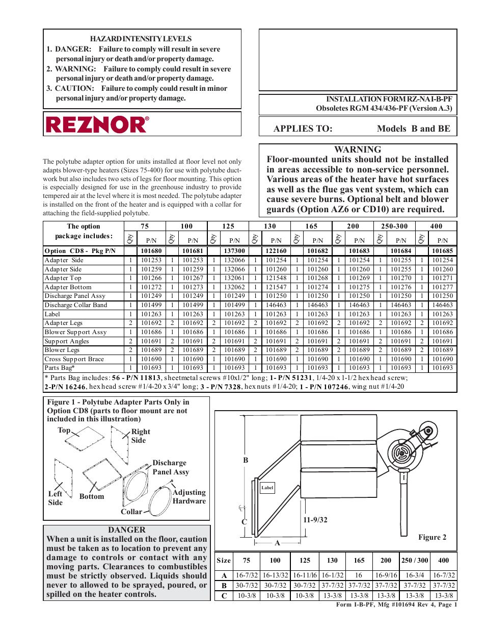 Reznor B Option - Installation - Polytube Adapter Instructions - Floor Mount User Manual | 4 pages