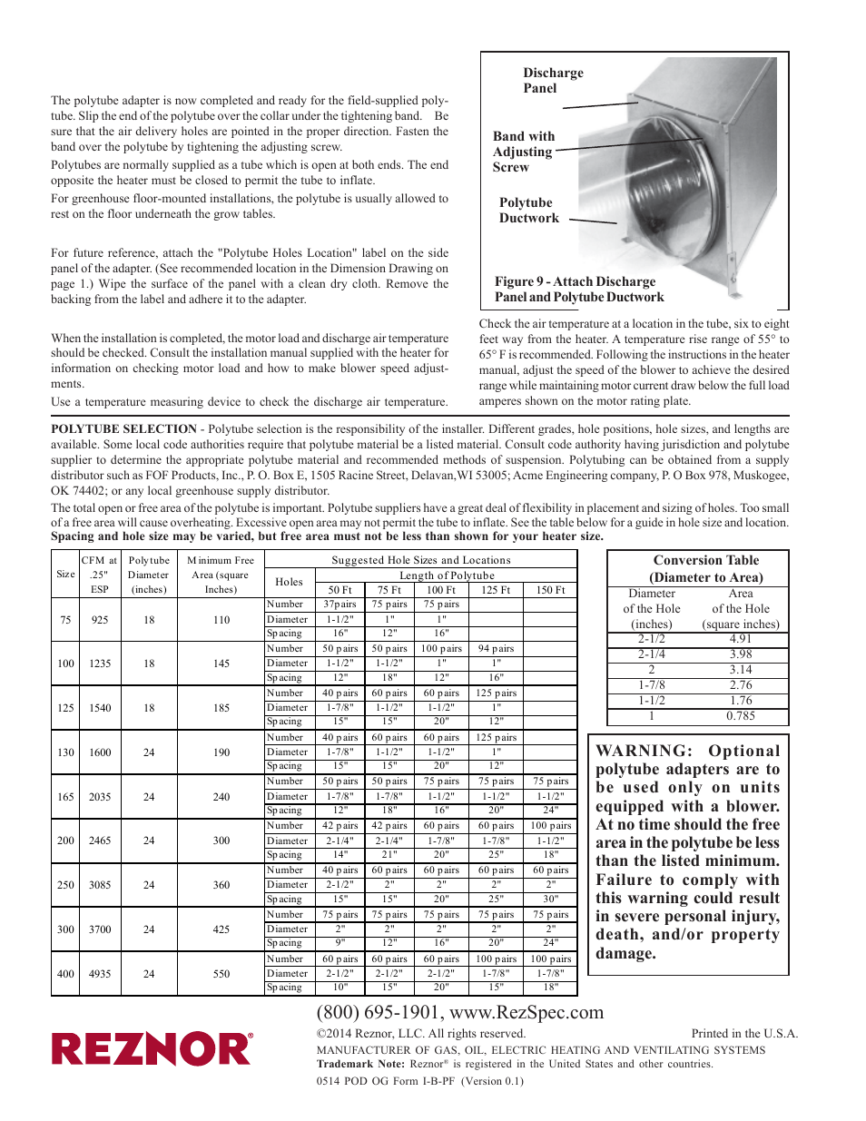 Installation instructions (cont'd), Install polytube (see figure 9), Attach label | Installation checks | Reznor B Option - Installation - Polytube Adapter Instructions - Floor Mount User Manual | Page 4 / 4