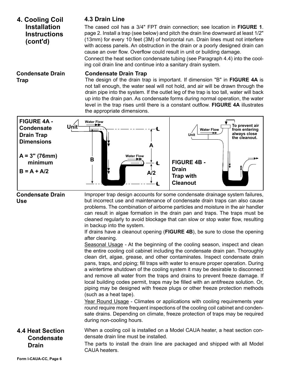 4 heat section condensate drain, Cooling coil installation instructions (cont'd) | Reznor ACUB Option - Installation - ACU - Cased Cooling Coil User Manual | Page 6 / 8