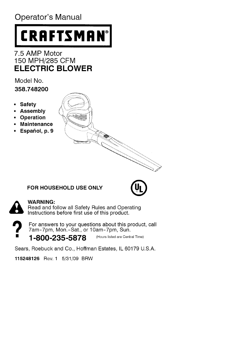 Craftsman 358.748200 User Manual | 16 pages