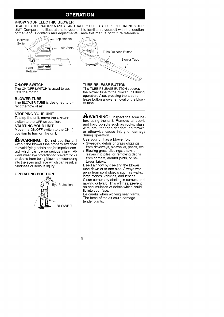 Operation | Craftsman 358.748200 User Manual | Page 6 / 16