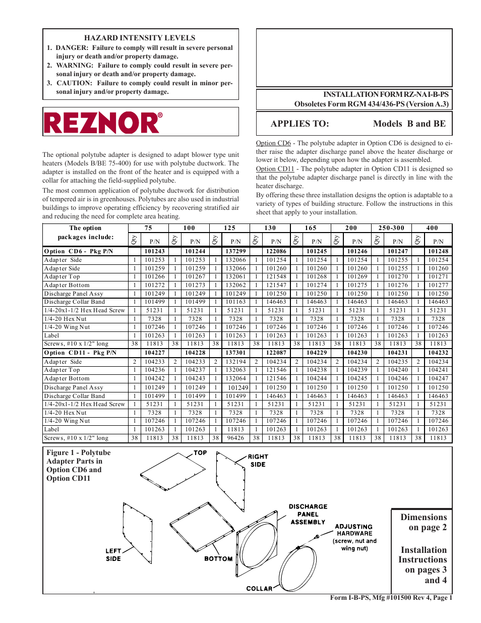 Reznor BE Option - Installation - Polytube Adapter - Suspended Unit User Manual | 4 pages