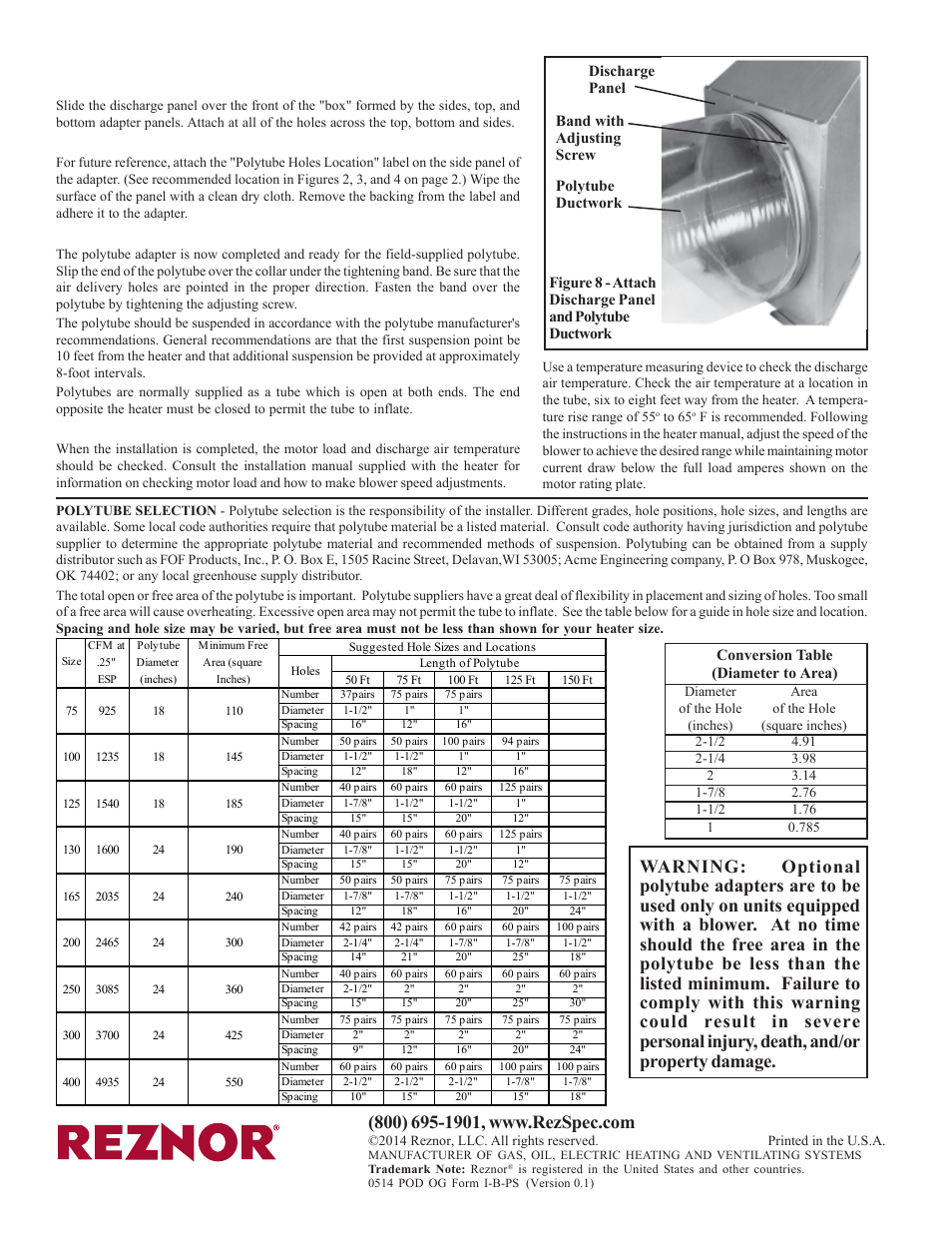 Installation instructions (cont'd), Install discharge panel (see figure 8), Attach label | Install polytube (see figure 8), Installation checks | Reznor BE Option - Installation - Polytube Adapter - Suspended Unit User Manual | Page 4 / 4
