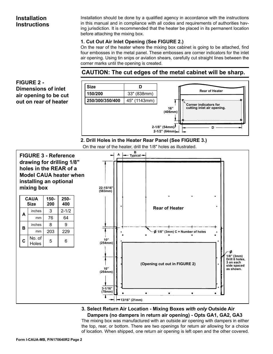 Installation instructions | Reznor CAUA Option - Installation - Mixing Box Installation User Manual | Page 2 / 4