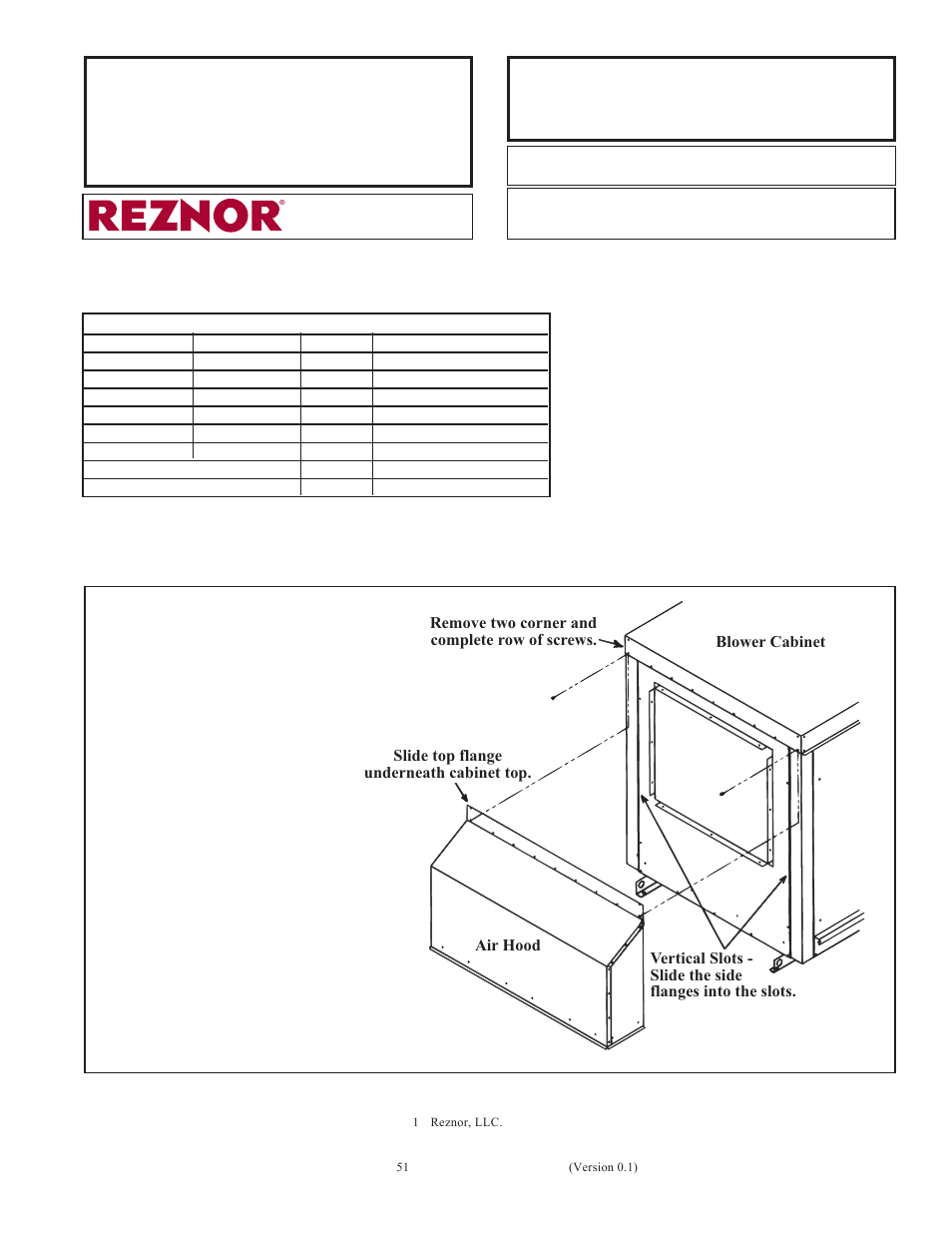 Reznor RBL Option - Installation - 30% Inlet Air Hood Assembly User Manual | 1 page