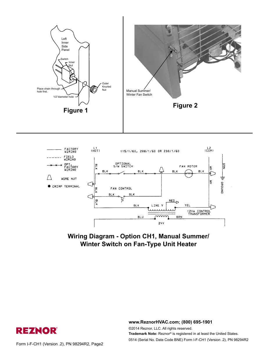 Reznor FE 25-400 Option - Installation - Fan Switch Installation (Option CH1) User Manual | Page 2 / 2