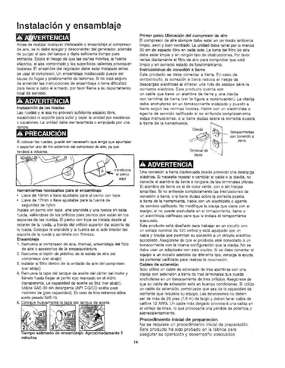 Instalación у ensamblaje, Ádvértencía | Craftsman 921.166390 User Manual | Page 16 / 20