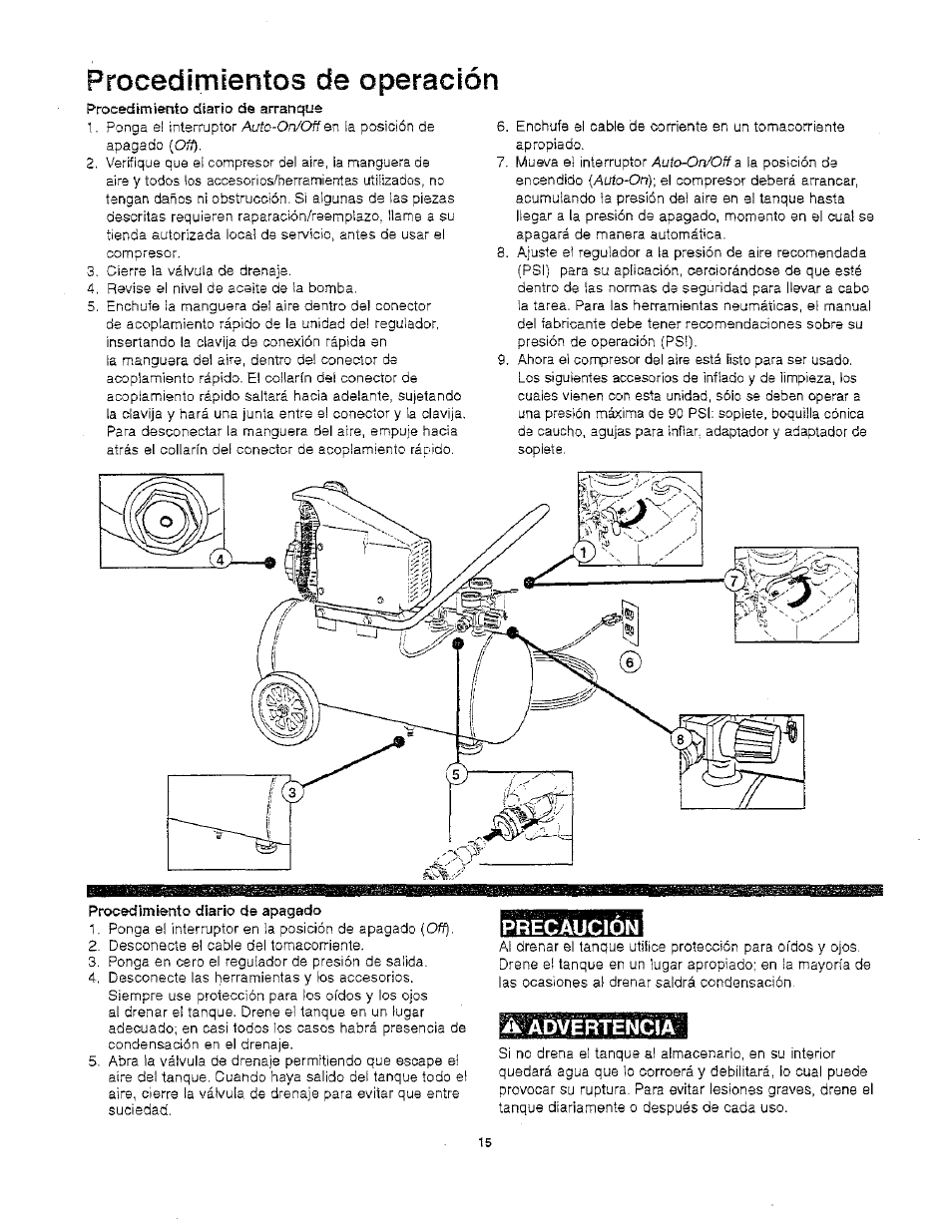 Procedimientos de operación, Precaucion | Craftsman 921.166390 User Manual | Page 17 / 20