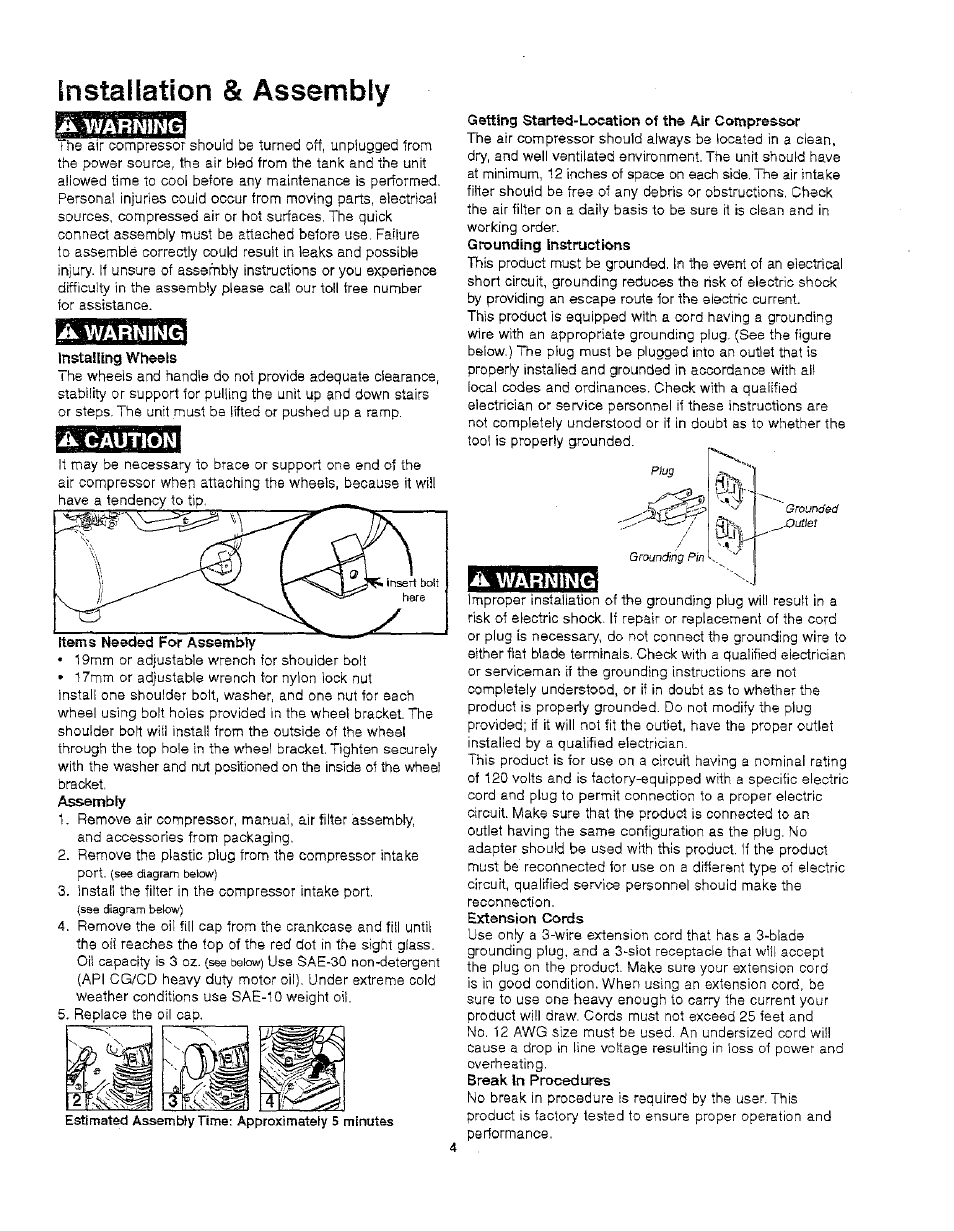 Instaflation & assembly, A warning, Instaliation & assembly | Craftsman 921.166390 User Manual | Page 6 / 20