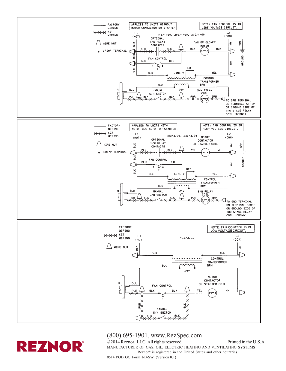 Reznor BE Option - Installation - Summer/Winter Blower Switch Instructions User Manual | Page 2 / 2