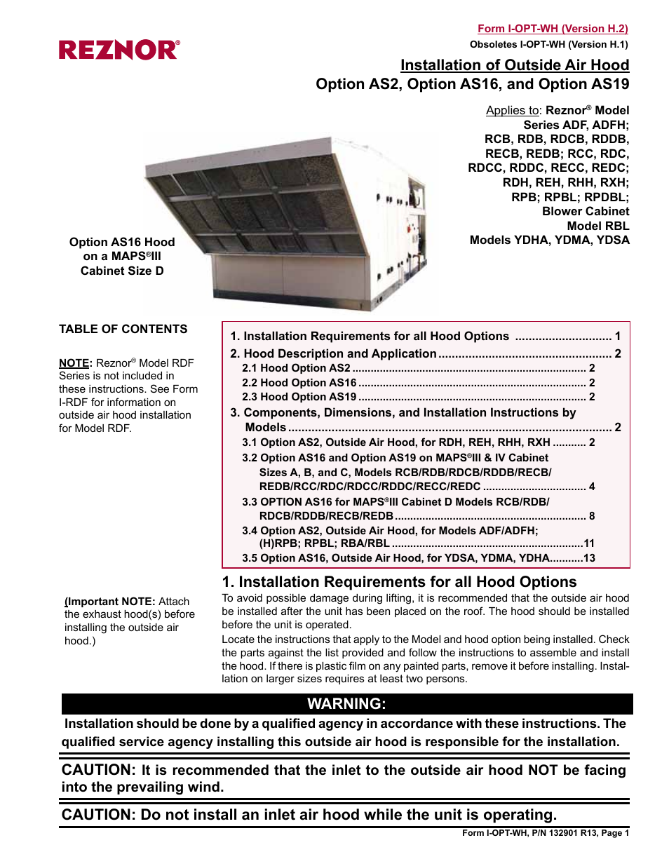 Reznor RBL Option - Installation - Weather Hood Assembly User Manual | 16 pages