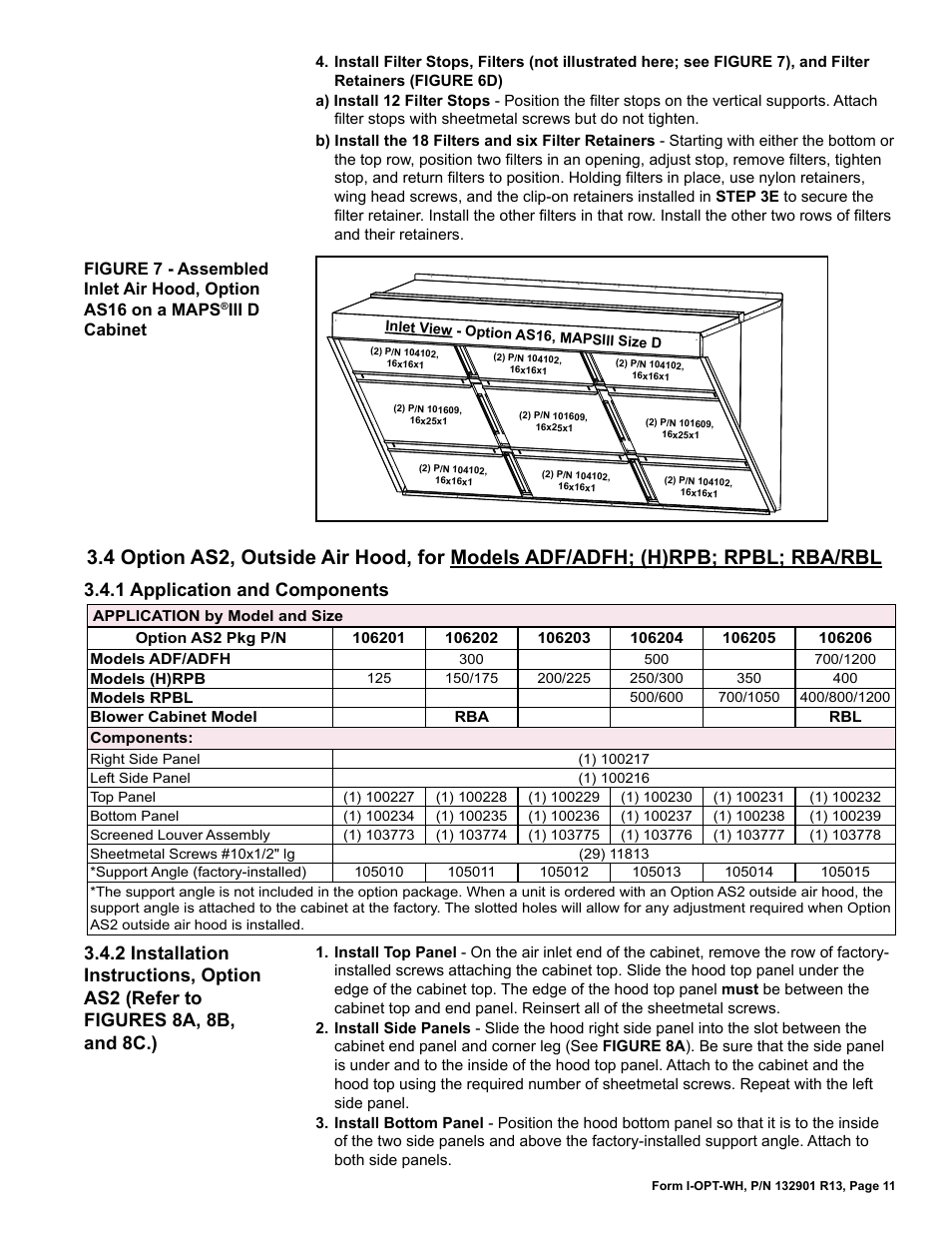 H)rpb; rpbl; rba/rbl, 1 application and components | Reznor RBL Option - Installation - Weather Hood Assembly User Manual | Page 11 / 16