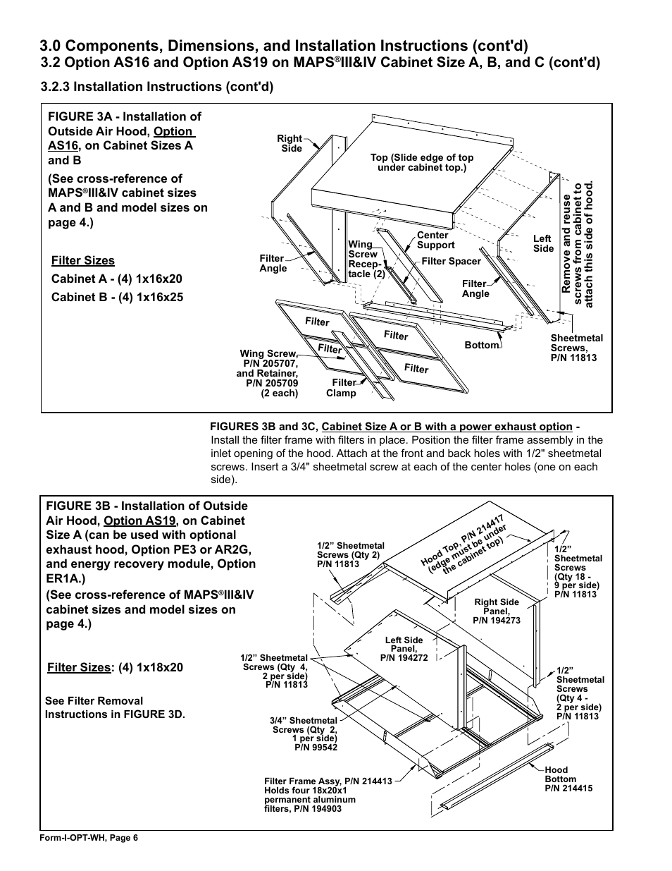 Iii&iv cabinet size a, b, and c (cont'd), 3 installation instructions (cont'd) | Reznor RBL Option - Installation - Weather Hood Assembly User Manual | Page 6 / 16