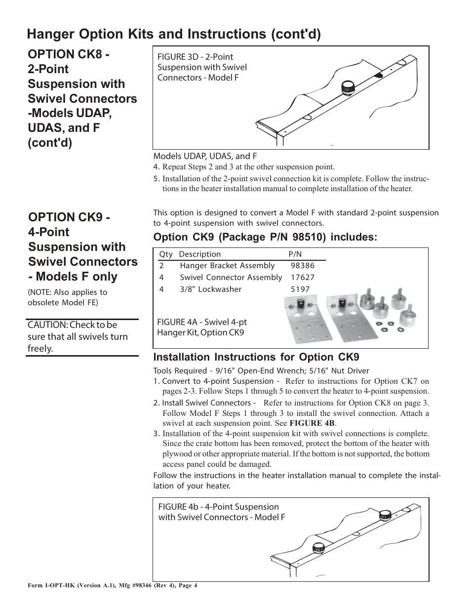 Hanger option kits and instructions (cont'd) | Reznor CK10 Option - Installation - Hanger Kit Installation - Unit Heaters User Manual | Page 4 / 8
