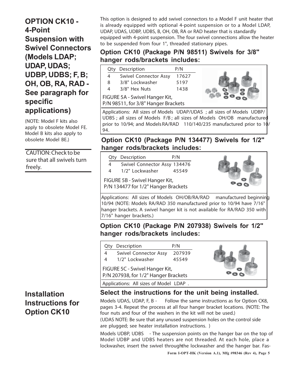 Installation instructions for option ck10 | Reznor CK10 Option - Installation - Hanger Kit Installation - Unit Heaters User Manual | Page 5 / 8