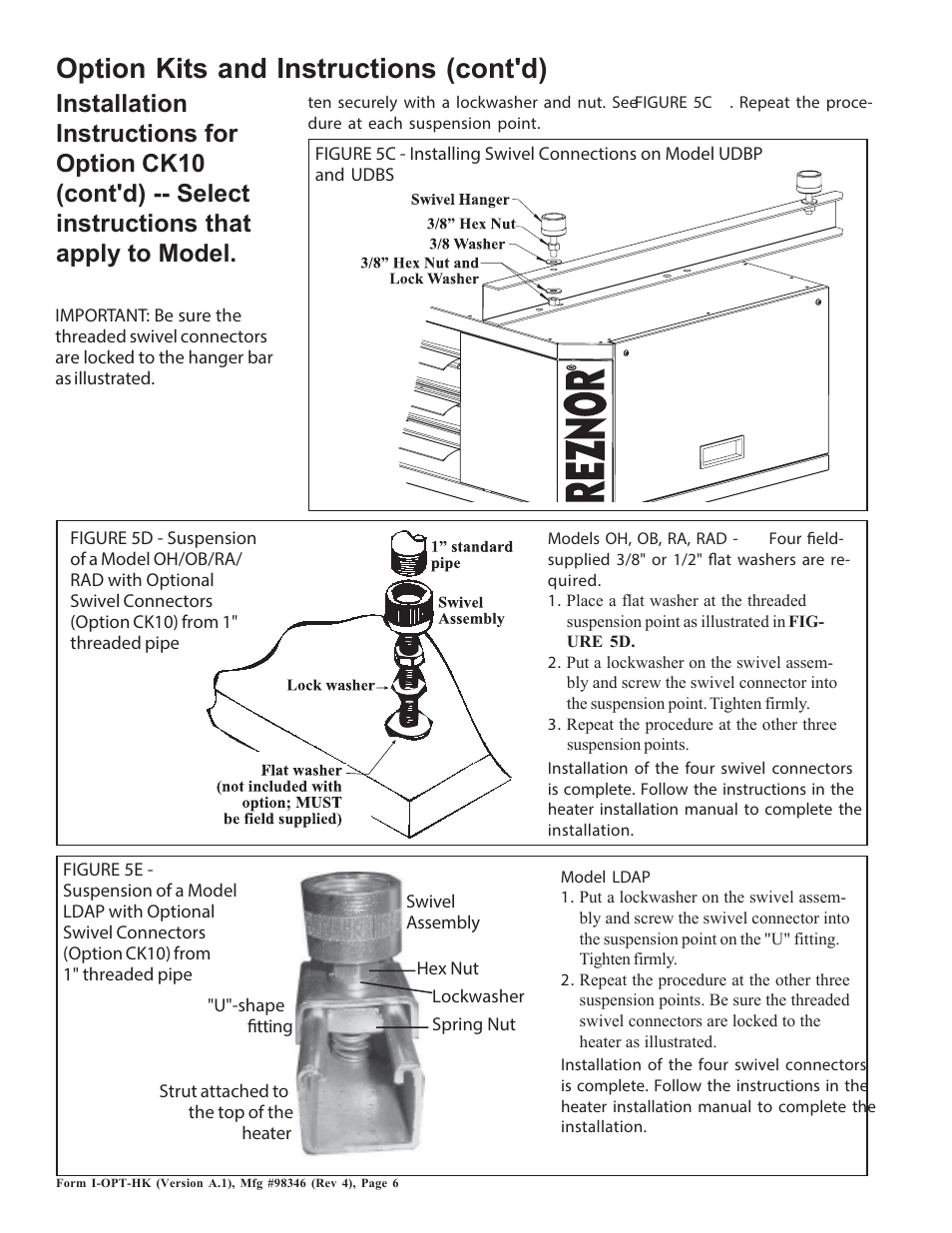 Option kits and instructions (cont'd) | Reznor CK10 Option - Installation - Hanger Kit Installation - Unit Heaters User Manual | Page 6 / 8