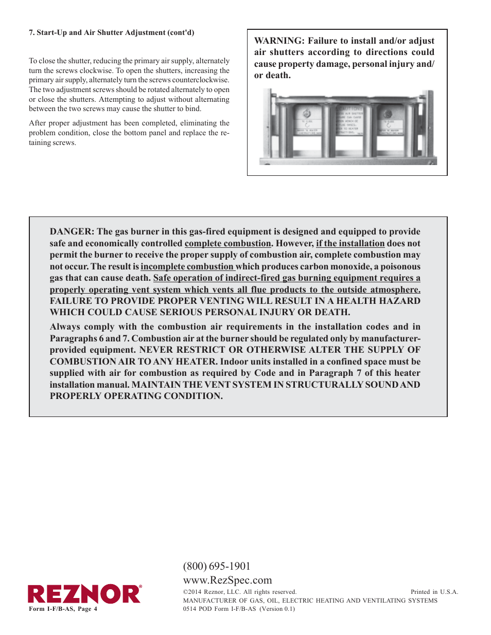 Reznor B Option - Installation - Burner Air Shutters Installation User Manual | Page 4 / 4