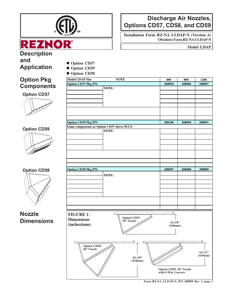 Reznor LDAP Option - Installation - Discharge Air Nozzles Installation User Manual | 4 pages