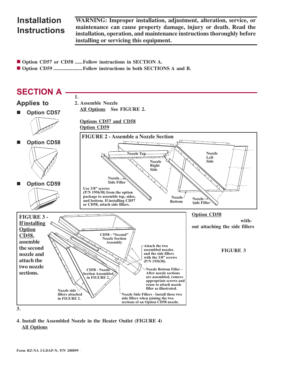 Installation instructions, Applies to | Reznor LDAP Option - Installation - Discharge Air Nozzles Installation User Manual | Page 2 / 4