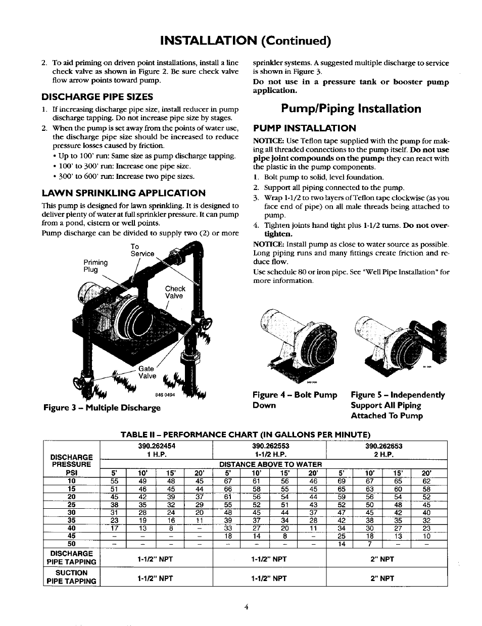 Pump/piping installation, Installation (continued) | Craftsman 390.262454 User Manual | Page 4 / 12