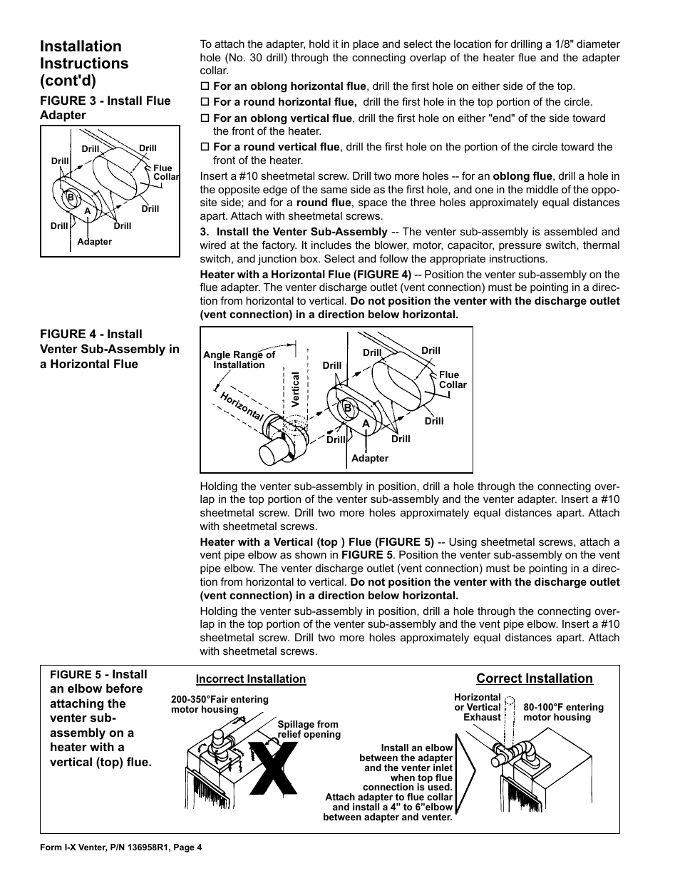 Installation instructions (cont'd), Correct installation | Reznor X Option - Option - Installation - Power Venter User Manual | Page 4 / 10