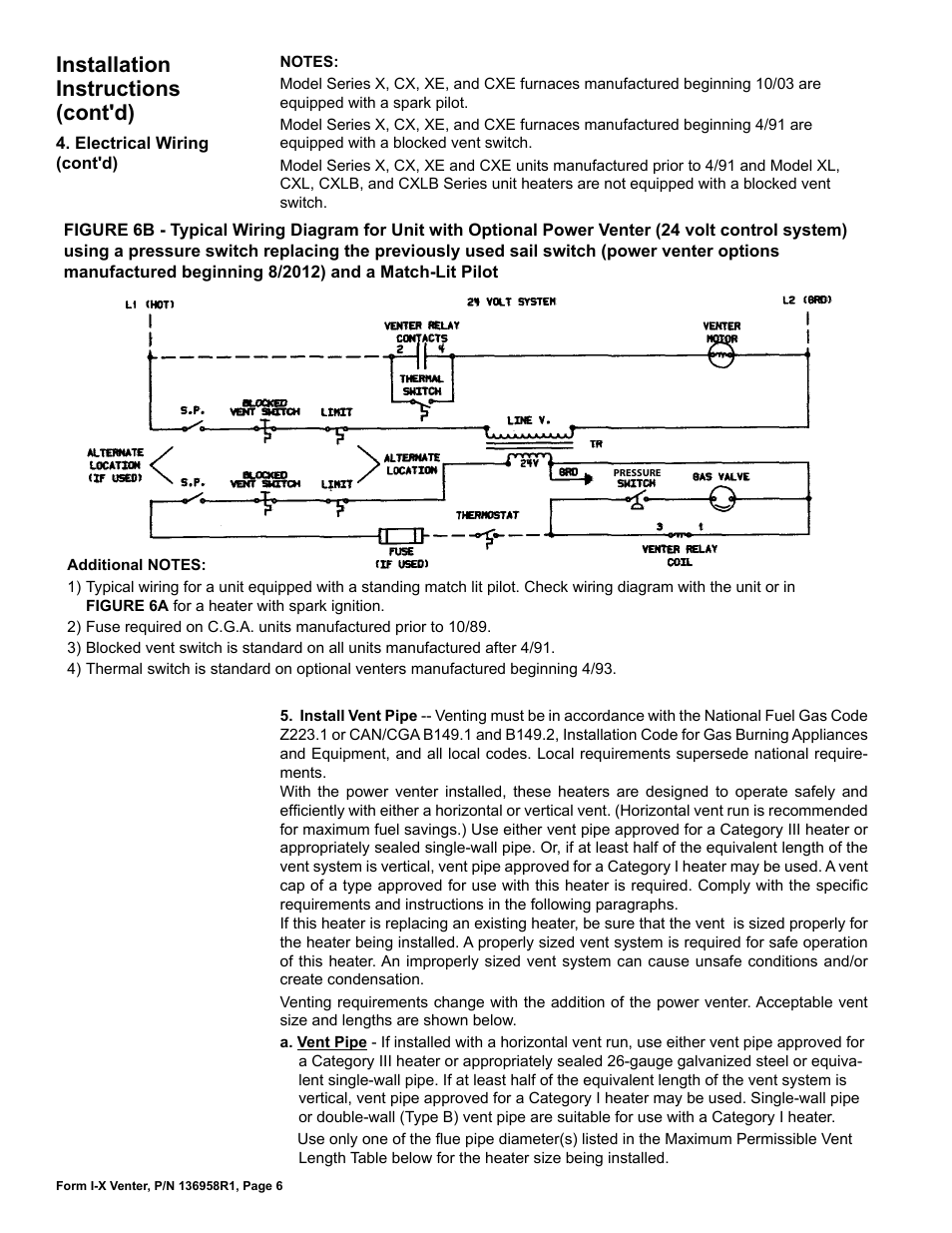Installation instructions (cont'd) | Reznor X Option - Option - Installation - Power Venter User Manual | Page 6 / 10