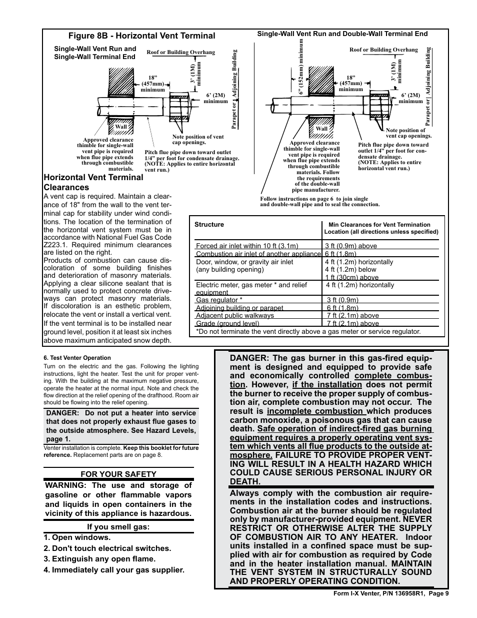 Horizontal vent terminal clearances, Figure 8b - horizontal vent terminal | Reznor X Option - Option - Installation - Power Venter User Manual | Page 9 / 10